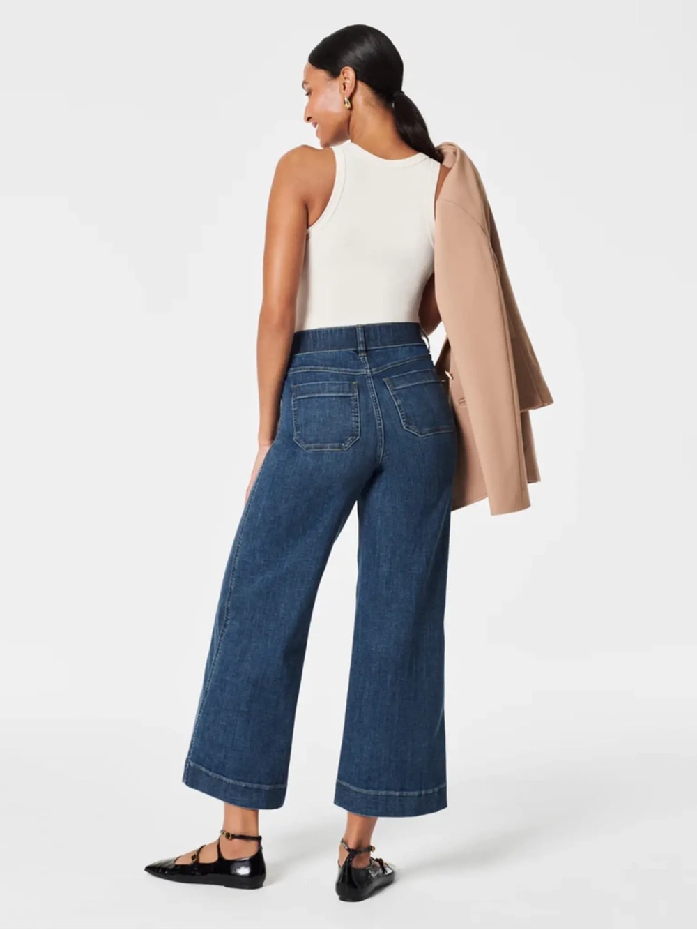 SPANX Shape Everywear Cropped Wide Leg Patch Pocket Jeans Size Medium Casual - Picture 2 of 12